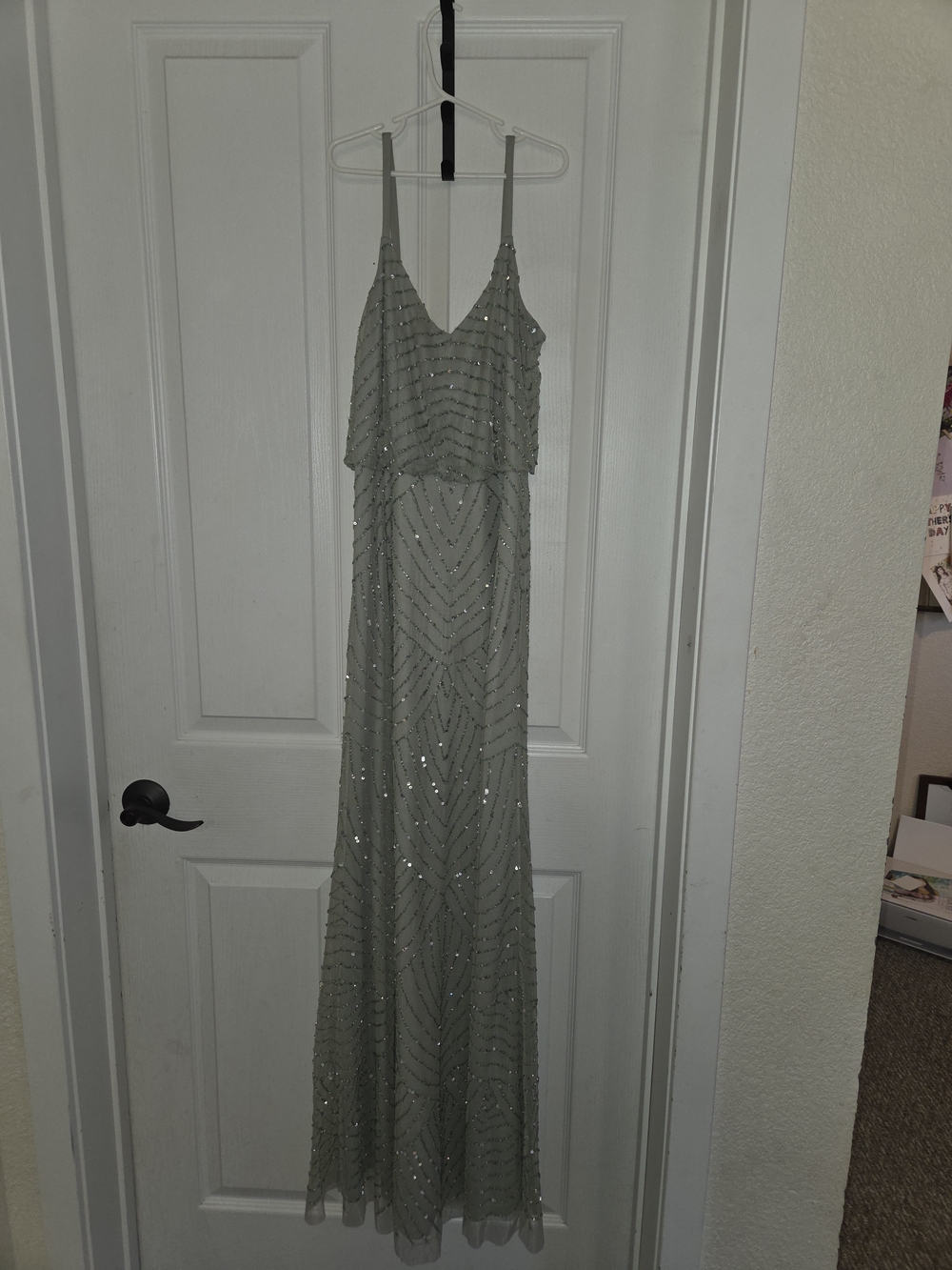 Adrianna Papell Sage Green Gown with Bead Embellishment, US Size 4 - Picture 2 of 6